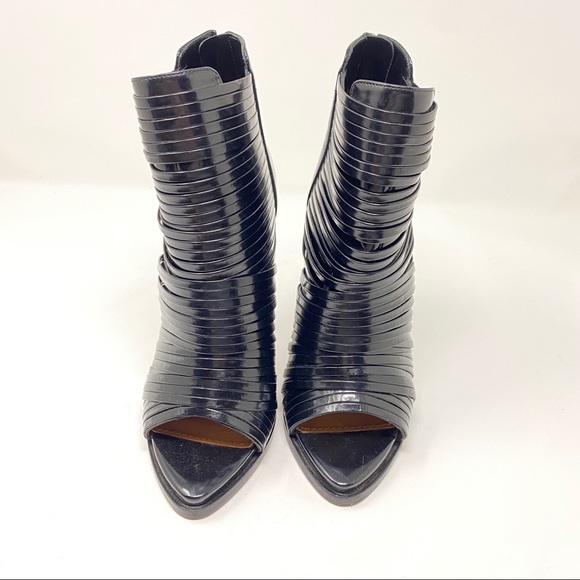 GIVENCHY | Strappy Patent Peep Toe Booties - Picture 2 of 6